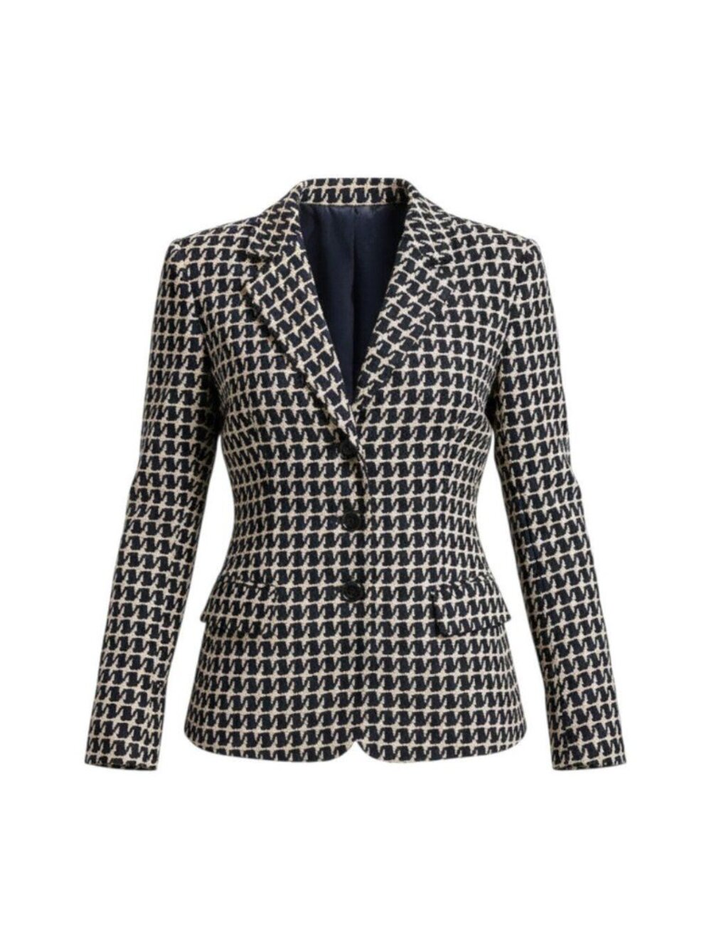 Chanel 01P CC Button Houndstooth Tailored Jacket CC Blazer Navy 40